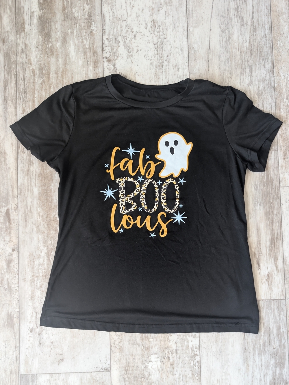 SHEIN Black 'Fab BOO lous' Graphic Tee with White Ghost and Gold Accents